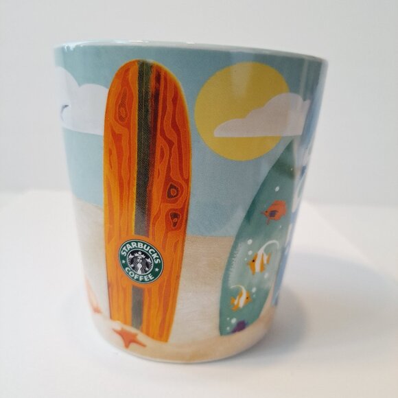 Starbucks 2010 Hawaii bone china surfboard beach shark fish 11 oz. mug - Picture 8 of 10